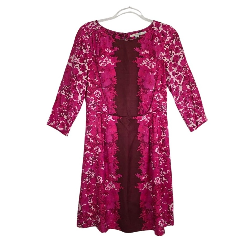 Boden Women's 8R (US) Sheath Dress Pink‎ Floral Silk Blend 3/4 Sleeve Side Zip